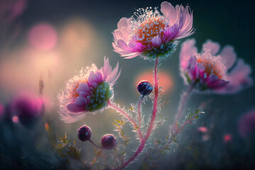 Wall Mural - pink glowing flowers close up
