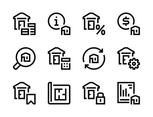 Wall Mural - Real Estate, Rental Property and Realtor services line vector icons. House for rent and sale editable stroke outline icon set.