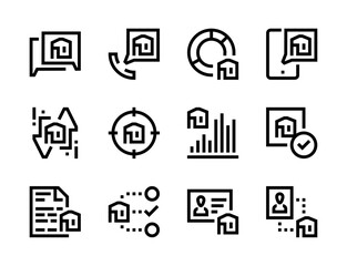 Poster - Real Estate, Rental Property and Realtor services line vector icons. House for rent and sale editable stroke outline icon set.