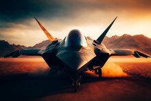 This Image Depicts A Sleek And Powerful US Airforce Jet, Shown From A Front Angle. The Focus Is On The Aircraft's Aerodynamic Design And The Impressive Technology That Powers It