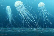 Many Small Jellyfish Aurelia Aurita In Black Sea. Crimea. Generative AI