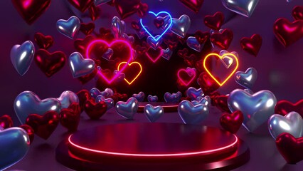 Wall Mural - Heart Glow Neon Background Loop