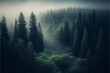 Forest landscape view from above. foggy forest. Generative AI