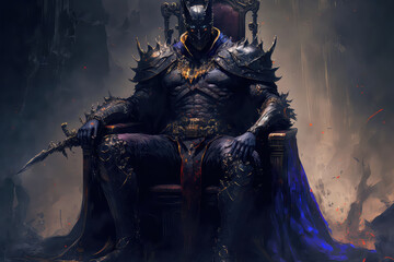 the dark lord sits on the throne, the black knight is the king, dark fantasy painting illustration (