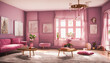 © 4K_Heaven - Romantic pink room decorated for Valentine's Day, hearts, flowers, love symbols. Generative AI