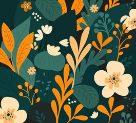 Wall Mural - floral background in flat style, vector