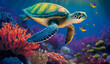 sea turtle swimming in the sea, ocean background, illustration generativ ai 