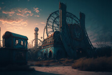 Apocalypse City Abandoned Amusement Park Background Generative AI