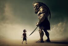 David And Goliath, Concept Of Strength And Overcoming Adversity, Created With Generative AI Technology