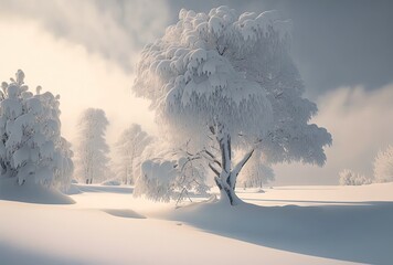 Wall Mural - beautiful white snow landscape, snow covered everything, Generative Ai