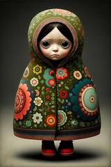 Dress in matryoshka style, concept of Nesting Dolls and Folk Art, created with Generative AI technology