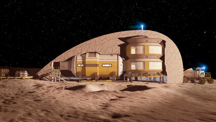 Wall Mural - lunar base, spatial outpost. first settlement on the moon. space missions. living modules for the co