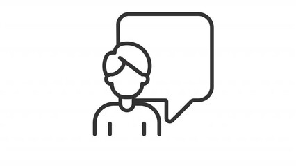 Poster - Animated man talks linear icon. Speech bubble. Having thought. Conversation with person. Seamless loop HD video with alpha channel on transparent background. Outline motion graphic animation