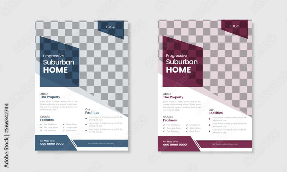 Stock-Vektorgrafik „Real estate flyer template vector design in a4 size ...