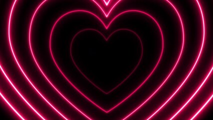 Poster - Valentines day abstract background with heart symbol animation. Romantic neon heartbeat motion for romantic concept. Beautiful glowing and shiny template for holiday greetings. Seamless loop.