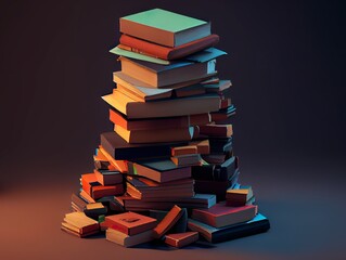 Wall Mural - Books pile, heap, large quantity. Knowledge, wisdom concept. Literature tower. Generative AI