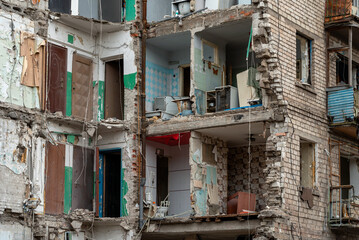 destroyed and burned houses in the city Russia Ukraine war