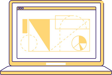 Fototapete - Laptop semi flat color raster element. Full sized object on white. Architect project software. Computer program simple cartoon style illustration for web graphic design and animation