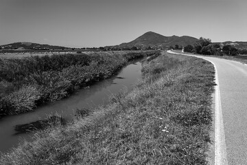 Sticker - Rural landscape with canal and asphalt road in the Euganean Hills area