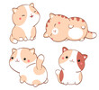 Set of cute fat cats kawaii style. Collection of lovely little kitty in different poses. Can be used for t-shirt print, stickers, greeting card design. Vector illustration EPS8