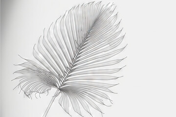  a drawing of a palm tree leaf on a white background with a silver frame around the edges of the image and the bottom half of the leaf.  generative ai