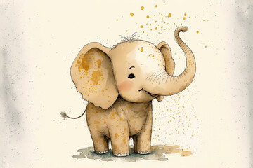 Wall Mural - Baby elephant standing watercolor, Generative AI