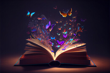 Poster - Beautiful abstract open book with lights