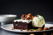 © Nedrofly - Chocolate brownie with vanilla ice cream, nuts and mint