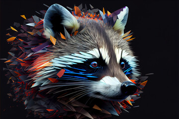 Poster - Beautiful abstract surreal geometric head of a raccoon concept, contemporary colors and mood social background.	