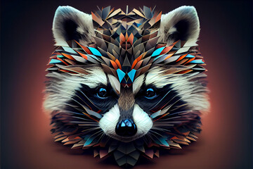 Poster - Beautiful abstract surreal geometric head of a raccoon concept, contemporary colors and mood social background.	