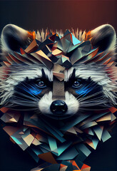 Poster - Beautiful abstract surreal geometric head of a raccoon concept, contemporary colors and mood social background.	