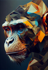 Poster - Beautiful abstract surreal geometric head of a monkey concept, contemporary colors and mood social background.	