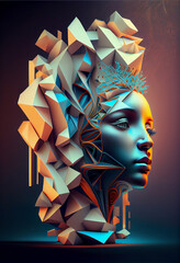 Poster - Beautiful abstract surreal human head concept, contemporary and mood social background	