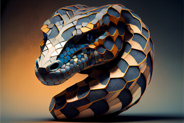 Aufkleber - Beautiful abstract surreal geometric head of a snake concept, contemporary colors and mood social background.	