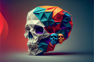 Aufkleber - Beautiful abstract surreal geometric human skull concept, contemporary colors and mood social background