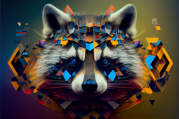 Poster - Beautiful abstract surreal geometric head of a raccoon concept, contemporary colors and mood social background.	