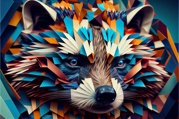 Poster - Beautiful abstract surreal geometric head of a raccoon concept, contemporary colors and mood social background.	