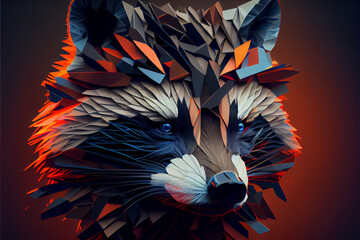 Poster - Beautiful abstract surreal geometric head of a raccoon concept, contemporary colors and mood social background.	