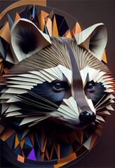 Poster - Beautiful abstract surreal geometric head of a raccoon concept, contemporary colors and mood social background.	