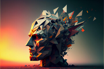 Poster - Beautiful abstract surreal geometric head  concept, contemporary colors and mood social background.	