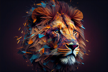 Poster - Beautiful abstract surreal geometric lion head  concept, contemporary colors and mood social background.