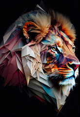 Poster - Beautiful abstract surreal geometric lion head  concept, contemporary colors and mood social background.