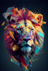 Poster - Beautiful abstract surreal geometric lion head  concept, contemporary colors and mood social background.