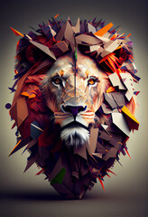 Poster - Beautiful abstract surreal geometric lion head  concept, contemporary colors and mood social background.