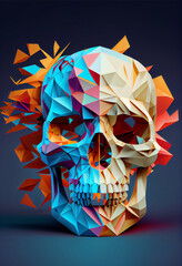 Poster - Beautiful abstract surreal geometric human skull concept, contemporary colors and mood social background