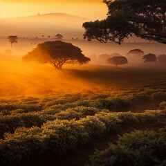 Wall Mural - Sunrise in the African savannah