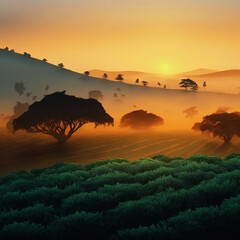 Wall Mural - Sunrise in the African savannah