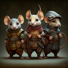 three mice in historical costumes animated 3D
