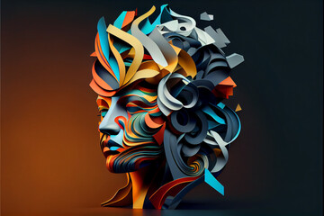 Aufkleber - Beautiful abstract surreal geometric head  concept, contemporary colors and mood social background.	