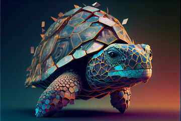 Poster - Beautiful abstract surreal geometric turtle concept, contemporary colors and mood social background.	